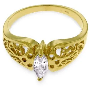 0.2 Carat 14K Solid Yellow Gold Filigree Ring Natural White Topaz