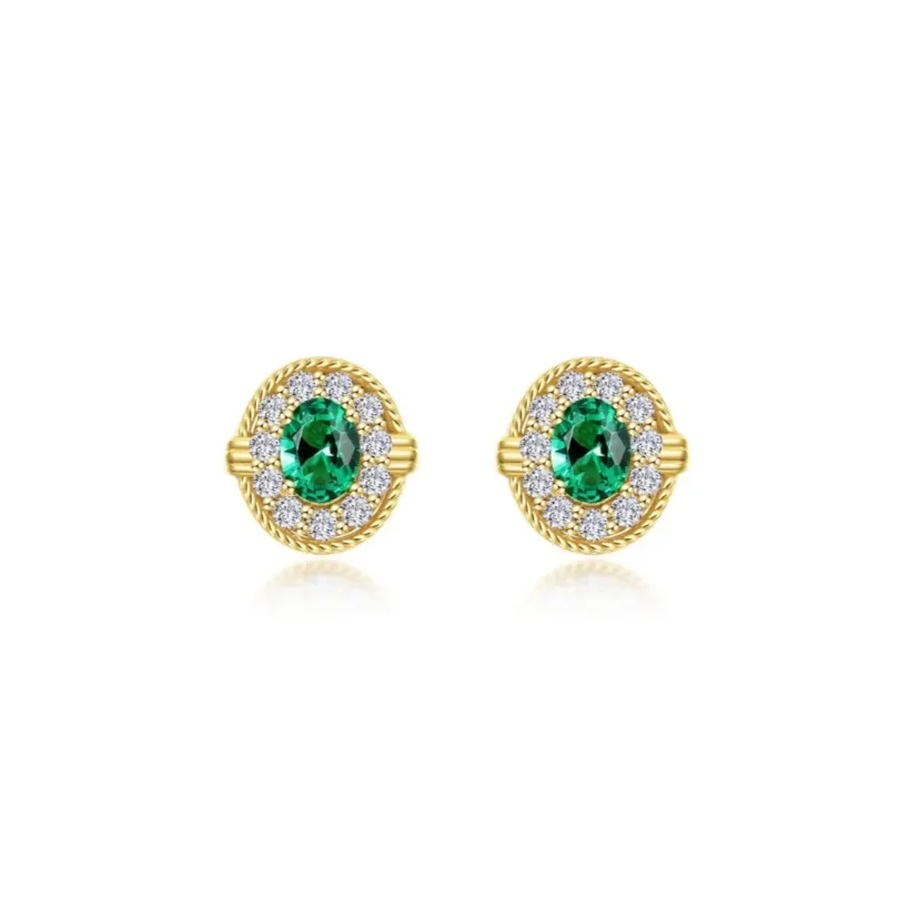 0.52 CTW Emerald Halo Stud Earrings