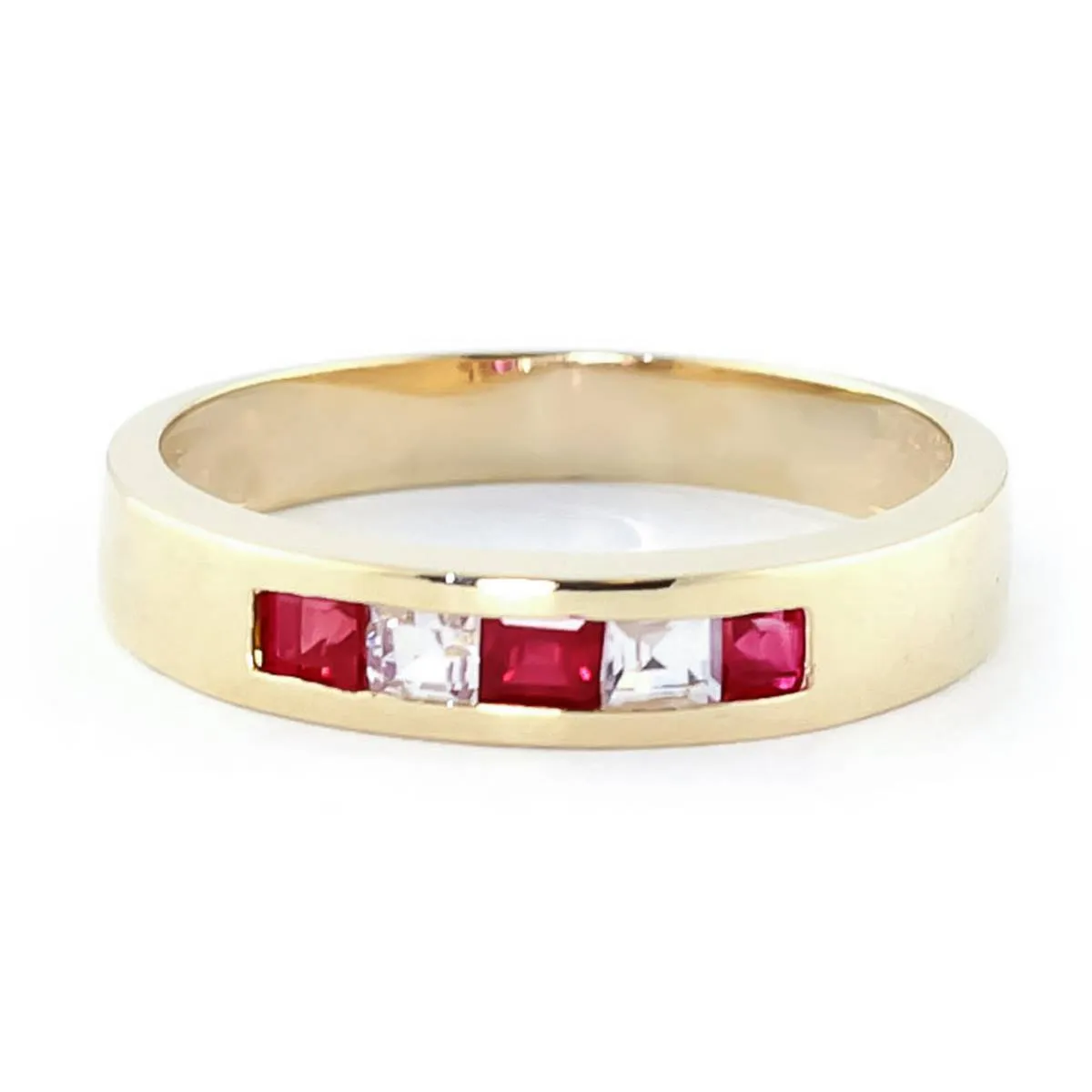 0.63 Carat 14K Solid Yellow Gold Rings Natural Ruby White Topaz