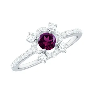 0.75 CT Natural Rhodolite Minimal Ring with Diamond Accent