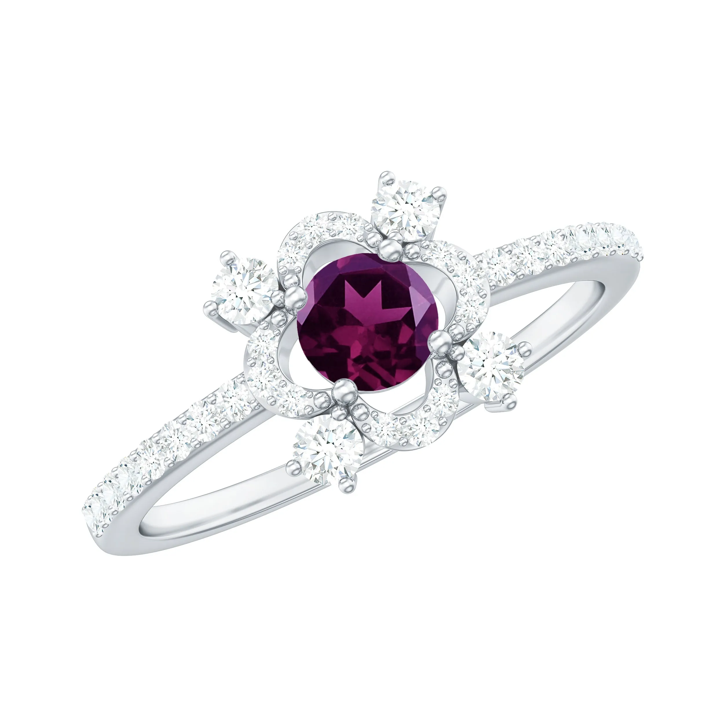 0.75 CT Natural Rhodolite Minimal Ring with Diamond Accent