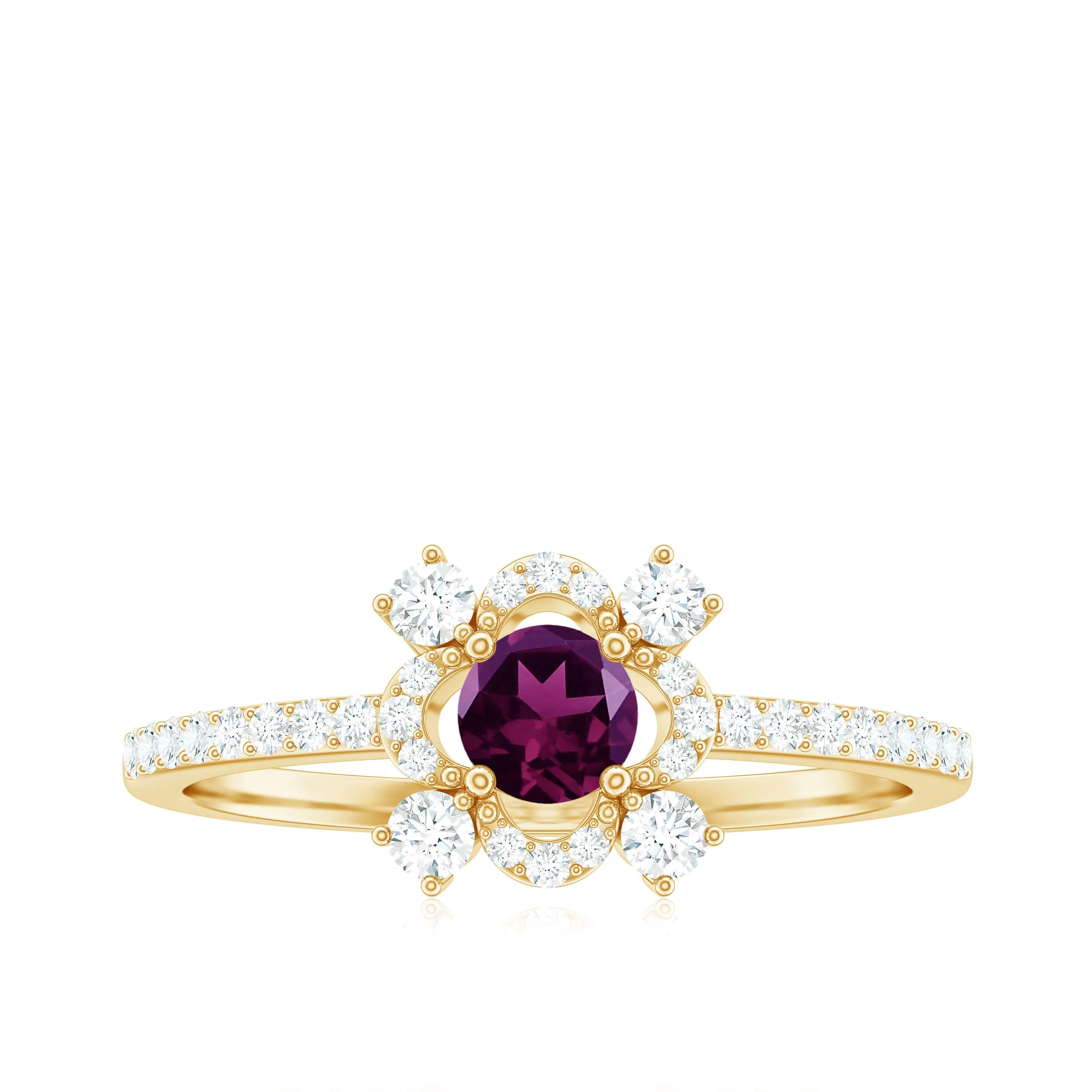 0.75 CT Natural Rhodolite Minimal Ring with Diamond Accent