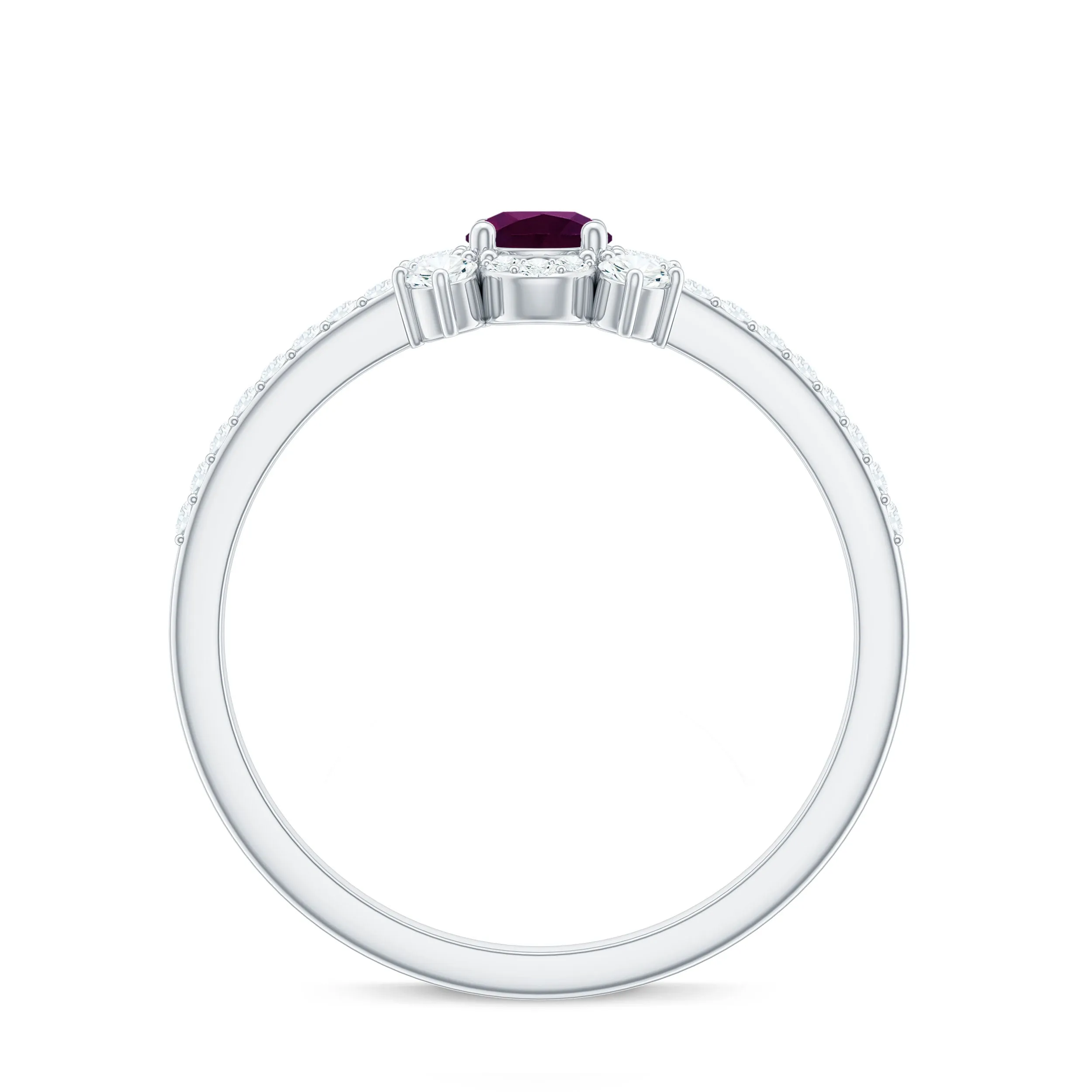 0.75 CT Natural Rhodolite Minimal Ring with Diamond Accent