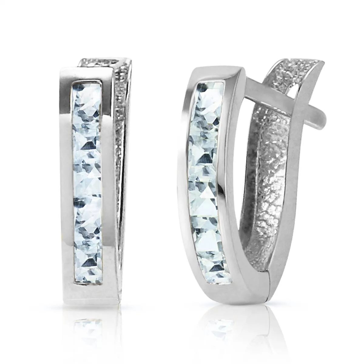 0.85 Carat 14K Solid White Gold Oval Huggie Earrings Aquamarine