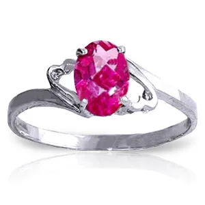 1 Carat 14K Solid White Gold Ring Natural Pink Topaz