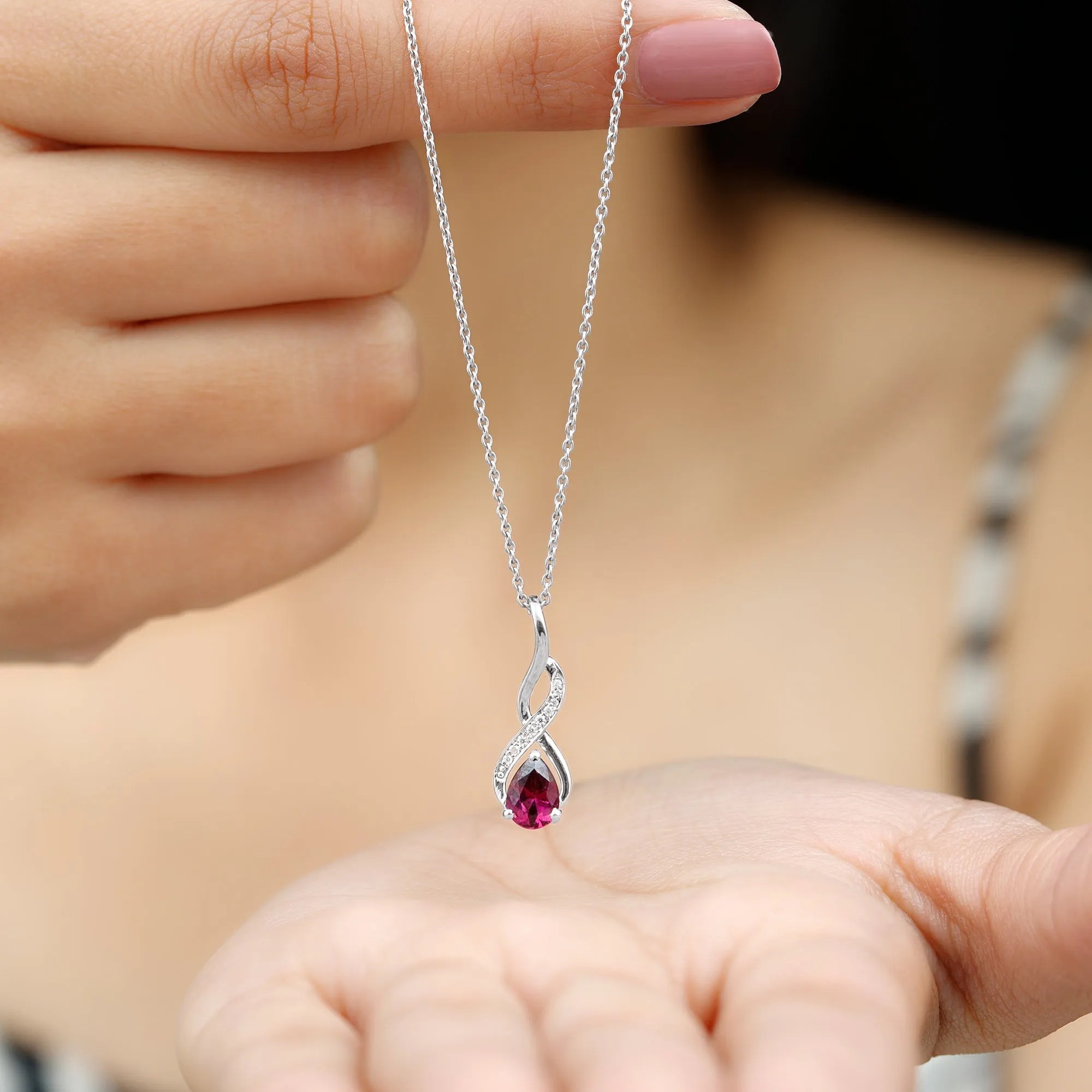 1 CT Rhodolite and Diamond Infinity Pendant Necklace