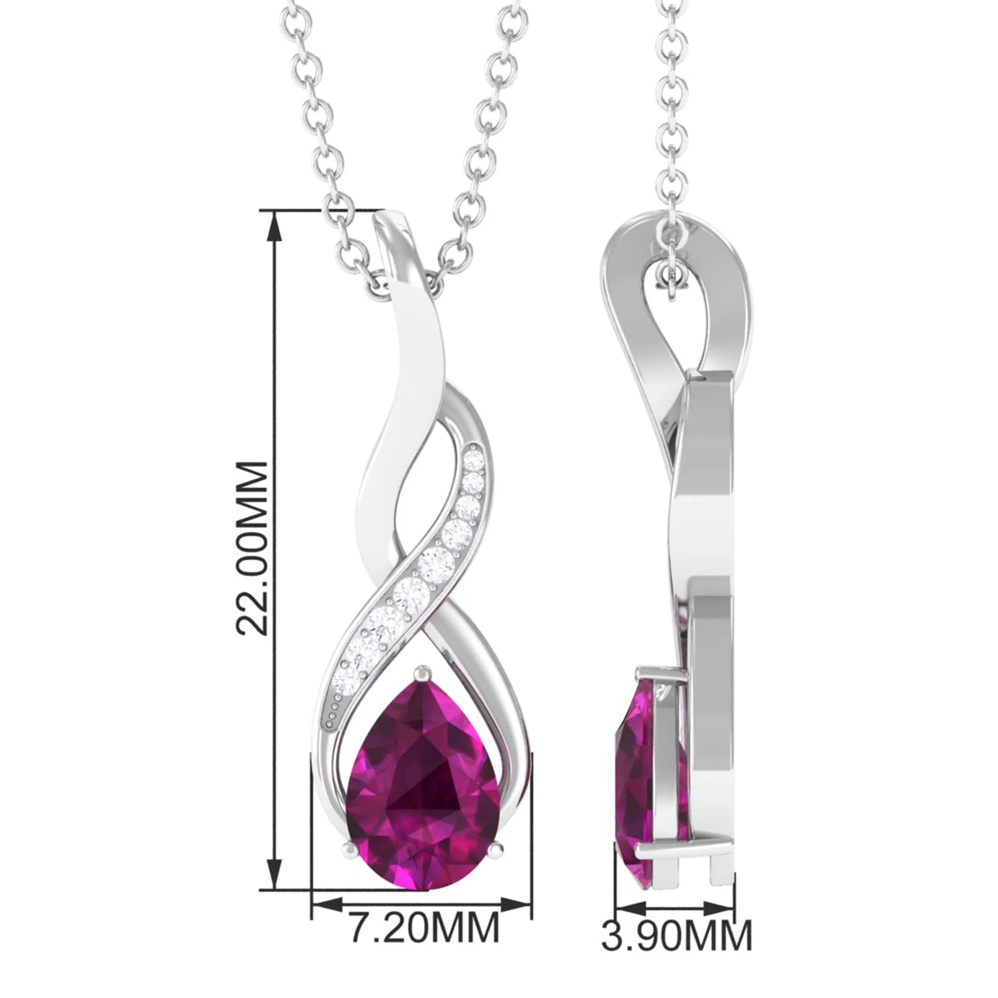 1 CT Rhodolite and Diamond Infinity Pendant Necklace