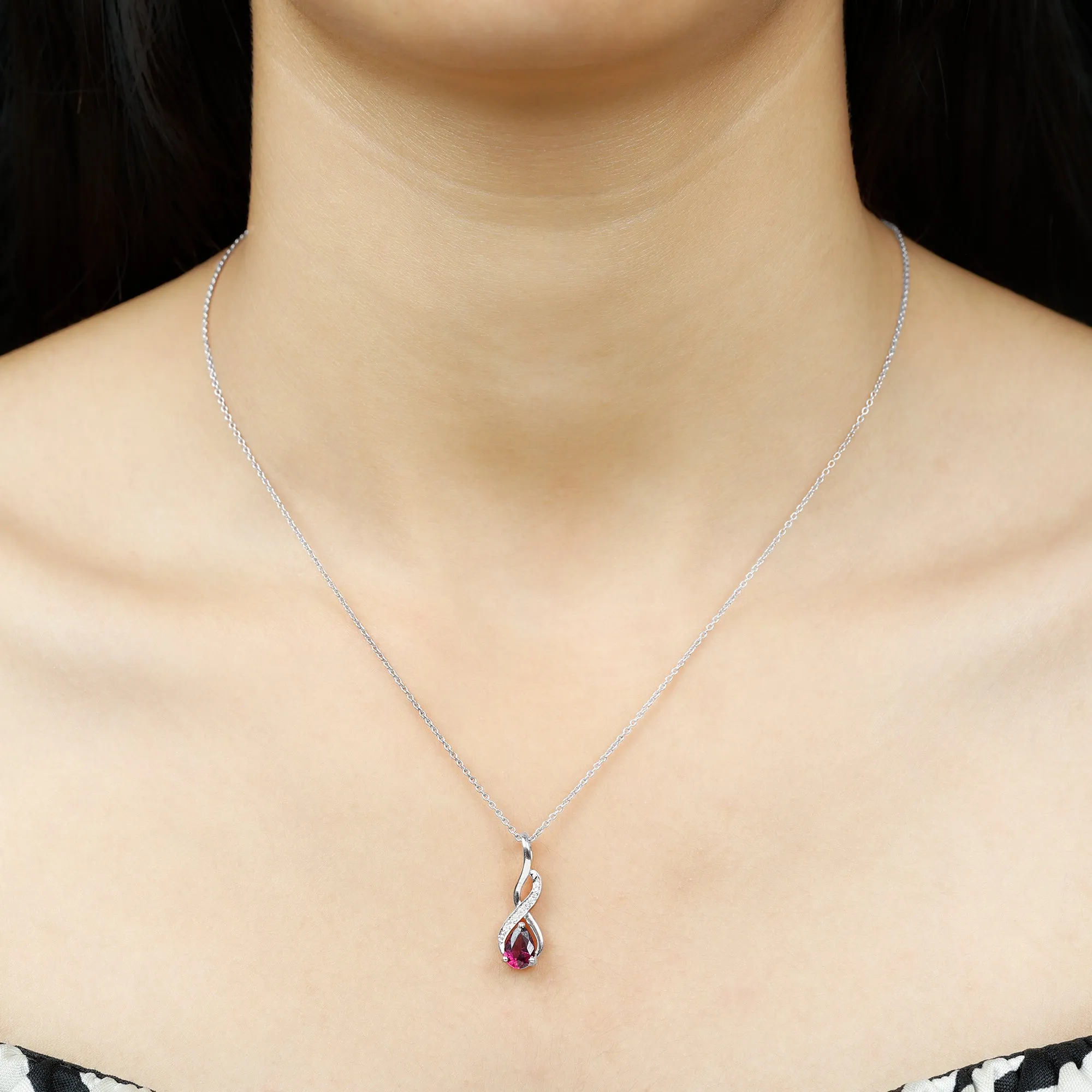 1 CT Rhodolite and Diamond Infinity Pendant Necklace