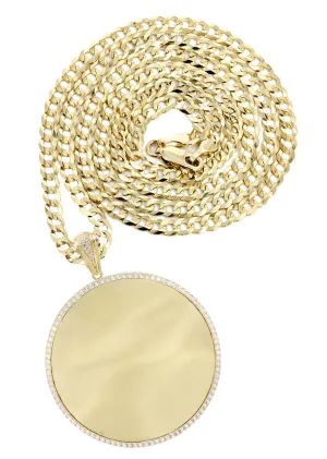 10K Yellow Gold CZ Picture Pendant Necklace | Appx. 25 Grams