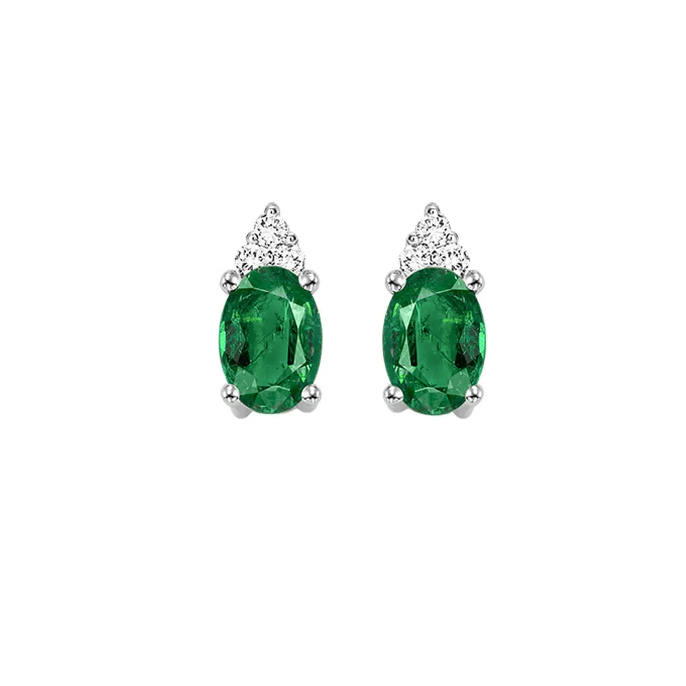 10Kt Yellow Gold Diamond 1/20Ctw & Emerald 5/8Ctw Earring