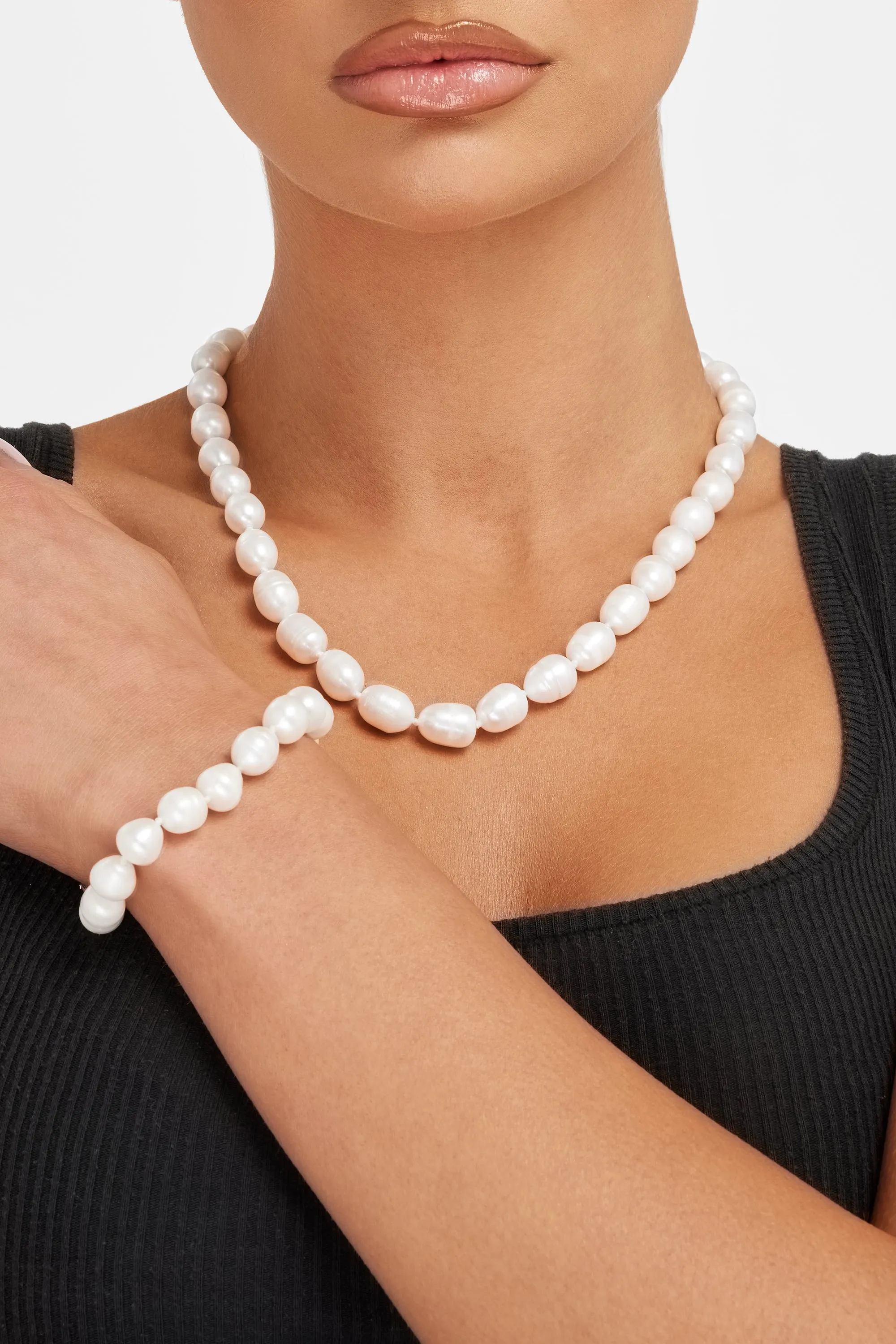 10mm Rice Pearl Necklace   Bracelet Bundle