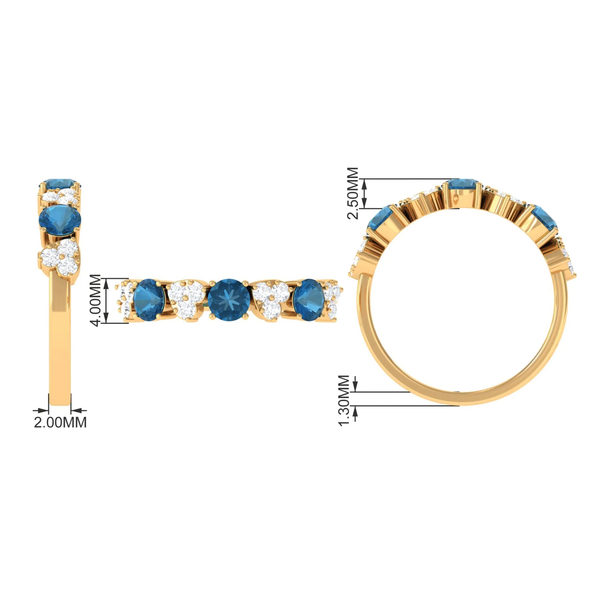 1.25 CT Alternate London Blue Topaz and Diamond Half Eternity Ring