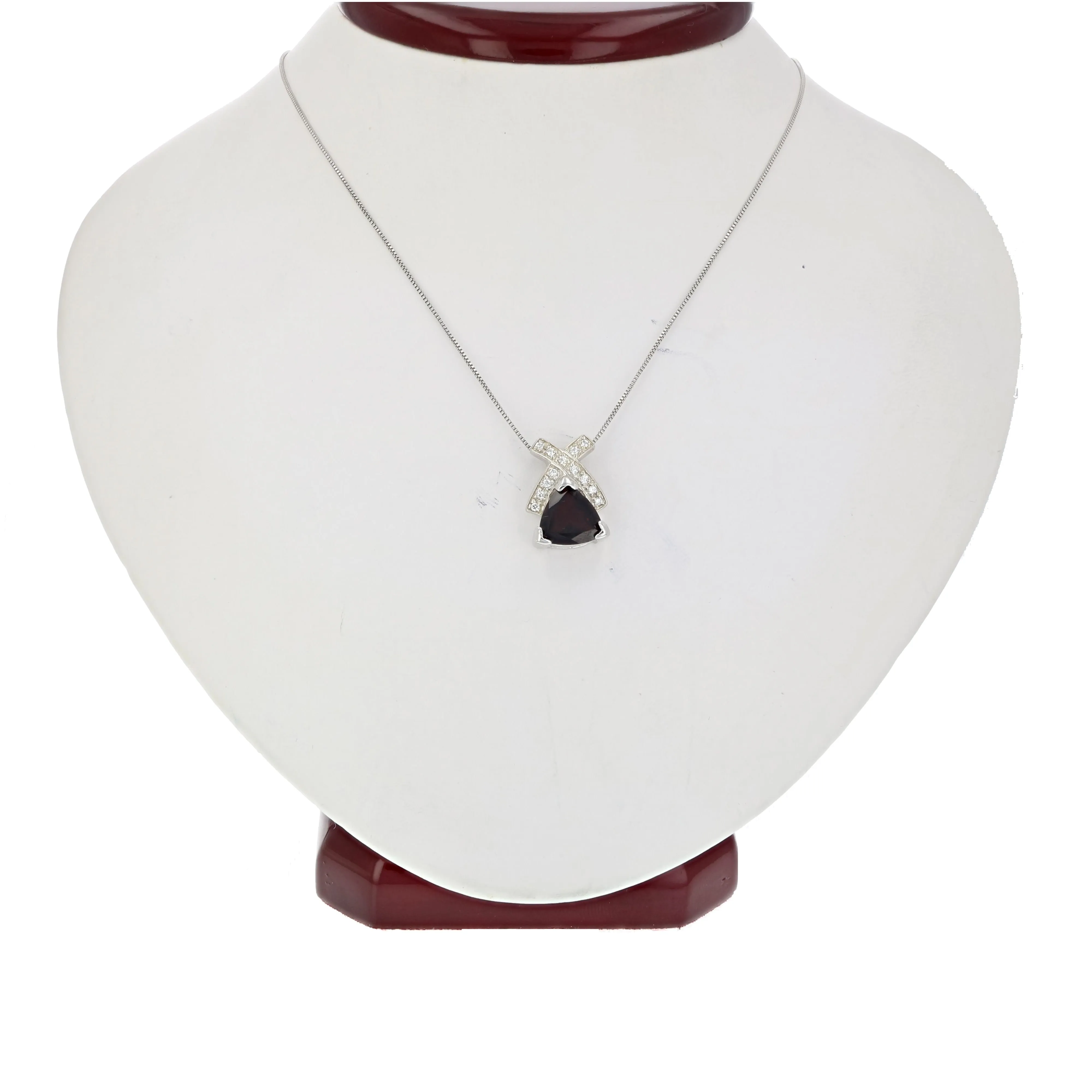 1.40 cttw Pendant Necklace, Garnet Trillion Shape Pendant Necklace for Women in .925 Sterling Silver with Rhodium, 18 Inch Chain, Prong Setting