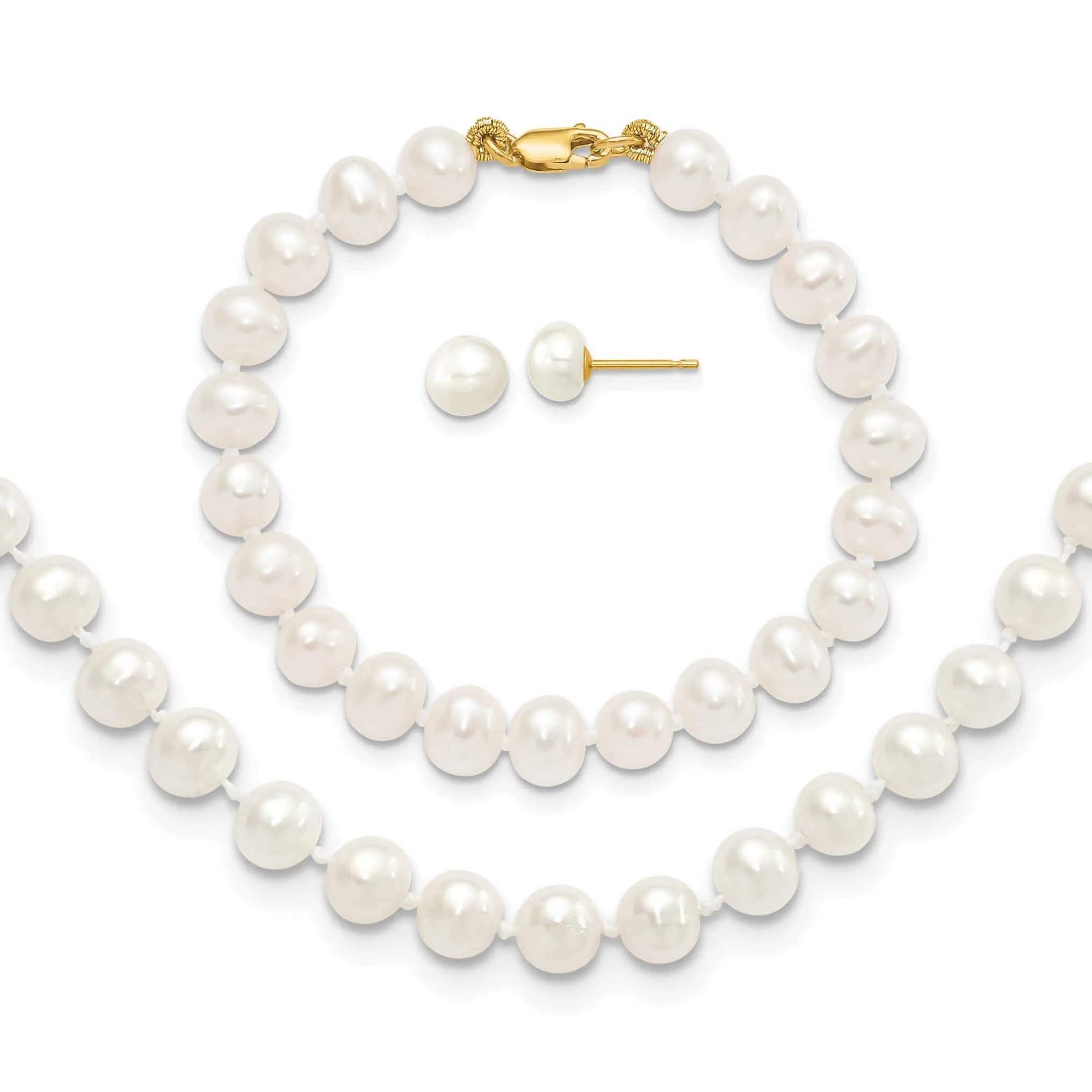 14k FWC Pearl Bracelet Necklace Earrings Set