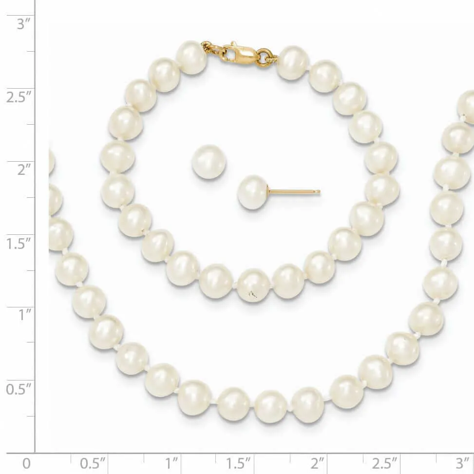 14k FWC Pearl Bracelet Necklace Earrings Set