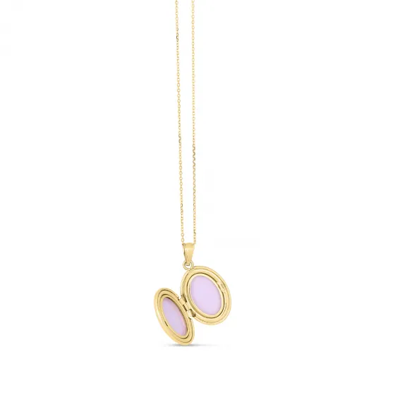 14k Gold Diamond Oval Etched Locket Necklace