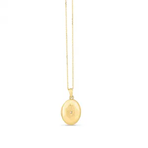 14k Gold Diamond Oval Etched Locket Necklace