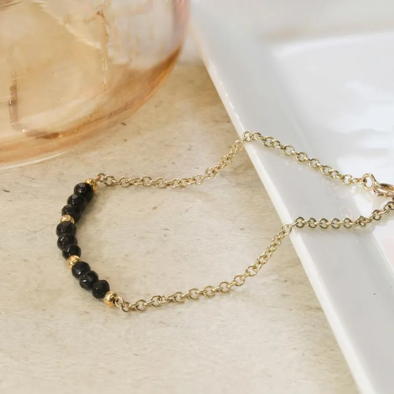 14K Gold Onyx Bead Bracelet