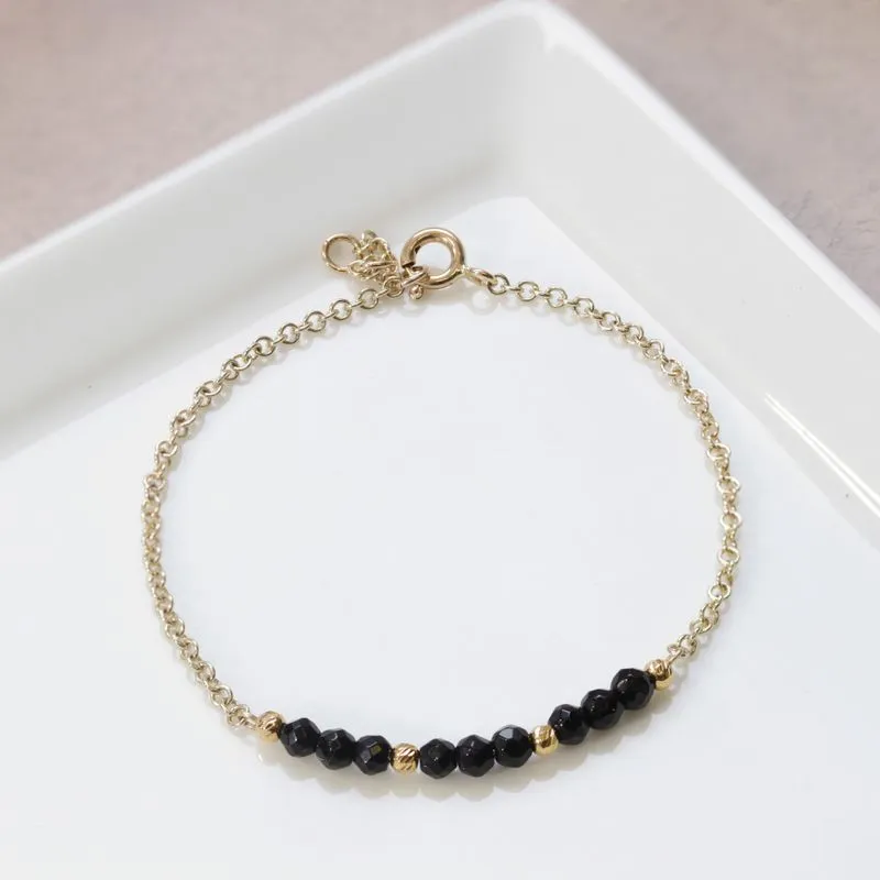 14K Gold Onyx Bead Bracelet