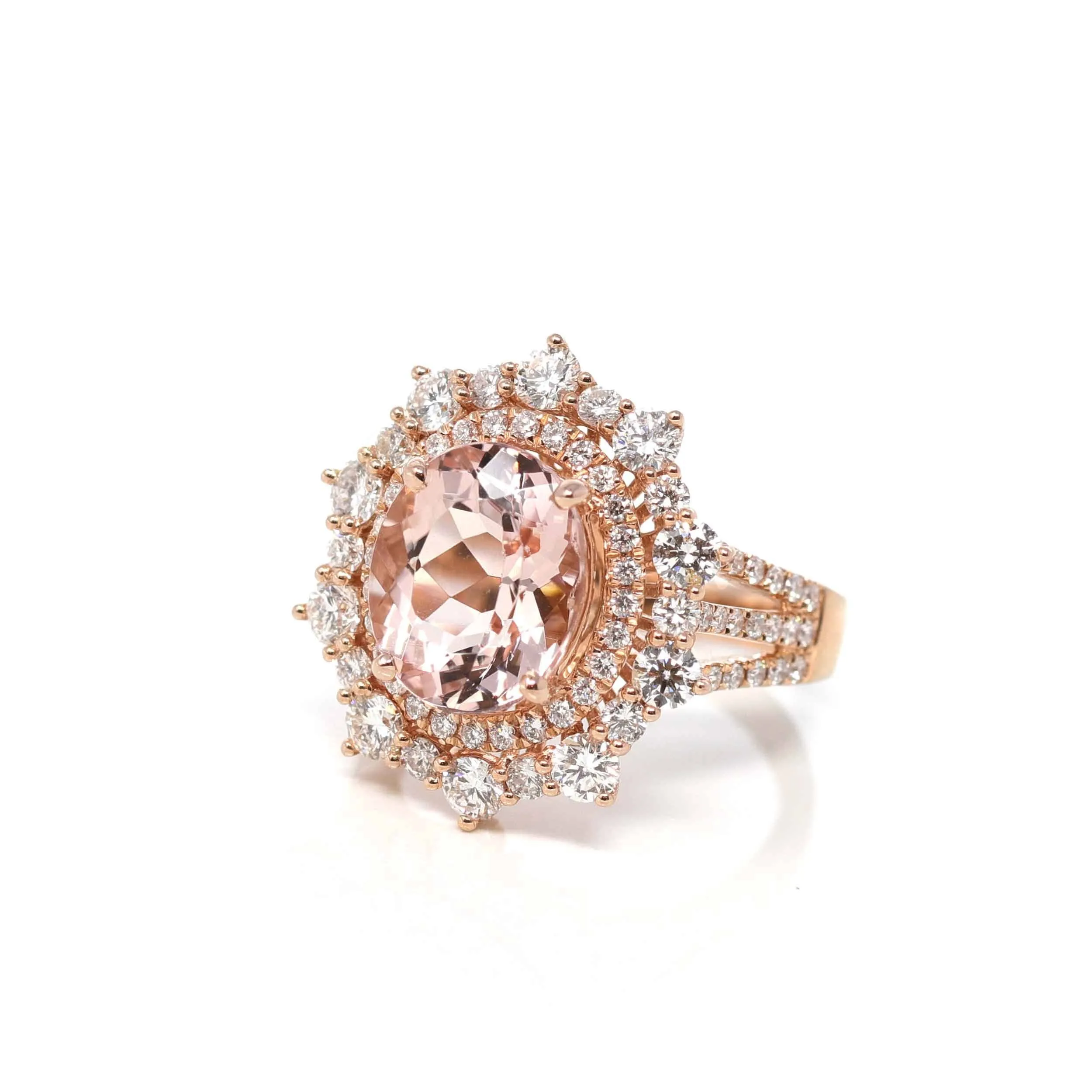 14k Rose Gold Natural 4.65ct 2.1CTW Morganite Ring with Diamonds