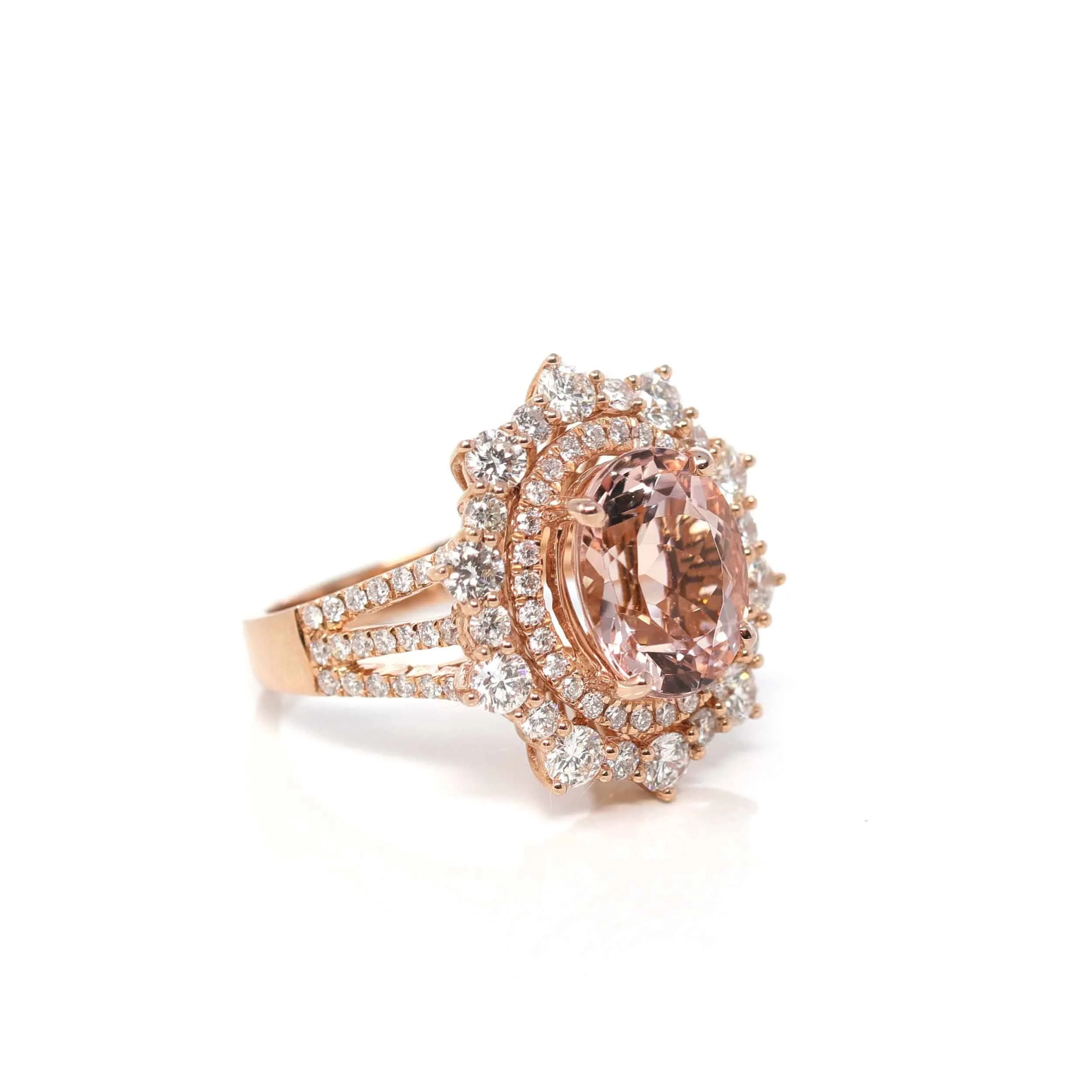 14k Rose Gold Natural 4.65ct 2.1CTW Morganite Ring with Diamonds