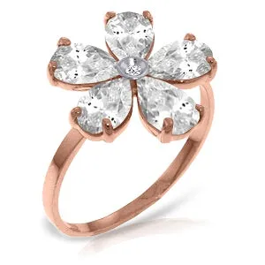 14K Solid Rose Gold Ring w/ Natural Diamond & Rose Topaz