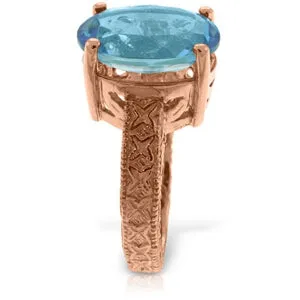 14K Solid Rose Gold Ring w/ Natural Oval Blue Topaz