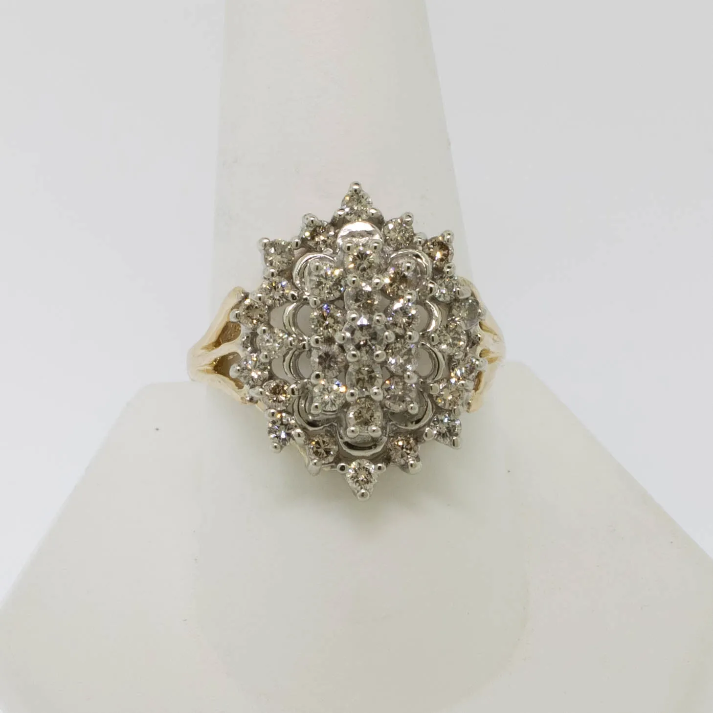 14K Yellow and White Gold 1.22ctw Diamond Cluster Ring Size 10 Preowned Jewelry