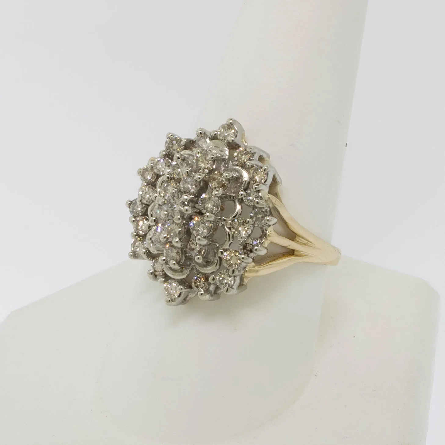 14K Yellow and White Gold 1.22ctw Diamond Cluster Ring Size 10 Preowned Jewelry