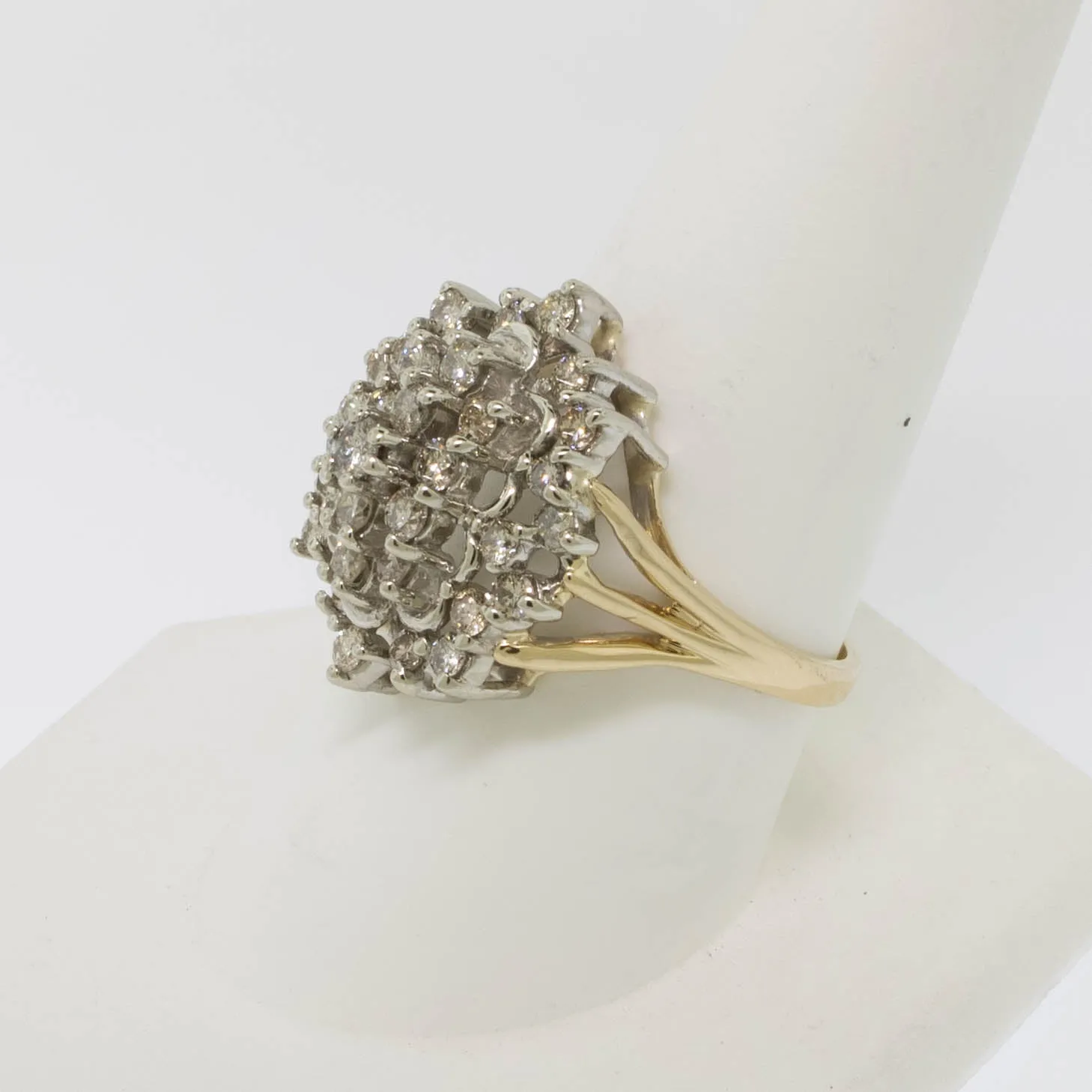 14K Yellow and White Gold 1.22ctw Diamond Cluster Ring Size 10 Preowned Jewelry