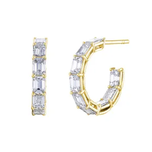 14k Yellow Gold Emerald Cut Diamond Shared Prong Hoop Earring - 4.39cttw