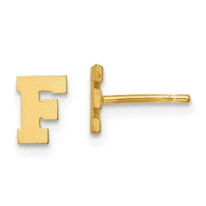 14K Yellow Gold Script Satin Brushed Finish Letter F Initial Earrings