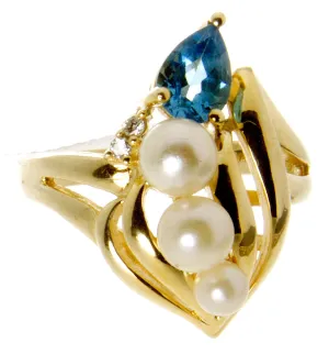 14kt Pearl Blue Topaz & Diamond Ring