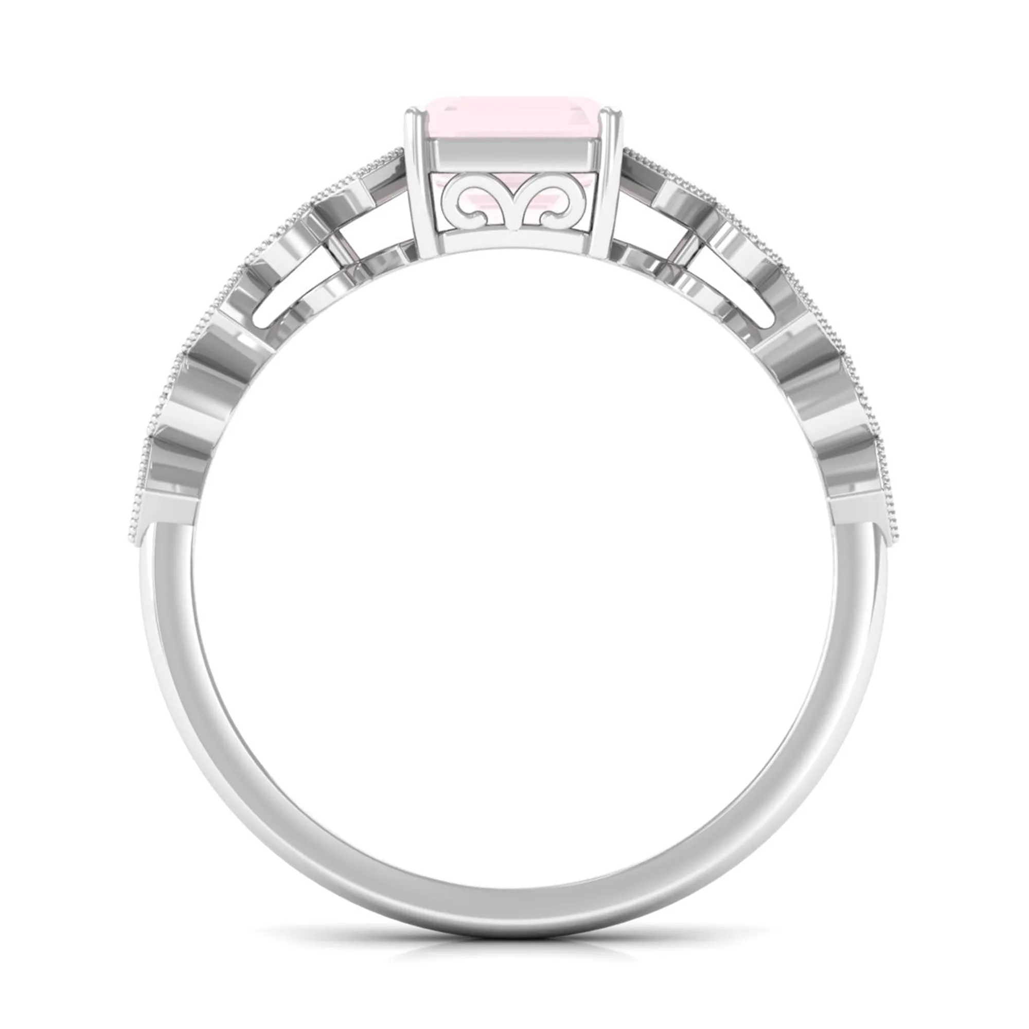 1.5 CT Asscher Cut Rose Quartz Solitaire Engagement Ring with Diamond