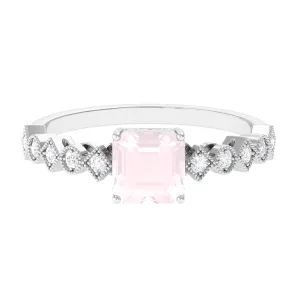 1.5 CT Asscher Cut Rose Quartz Solitaire Engagement Ring with Diamond