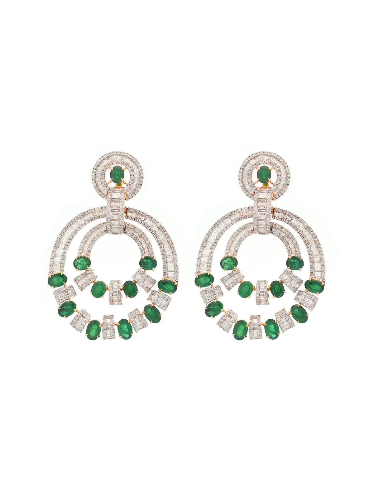 16.92ct Diamond Emerald 14K Gold Statement Earrings