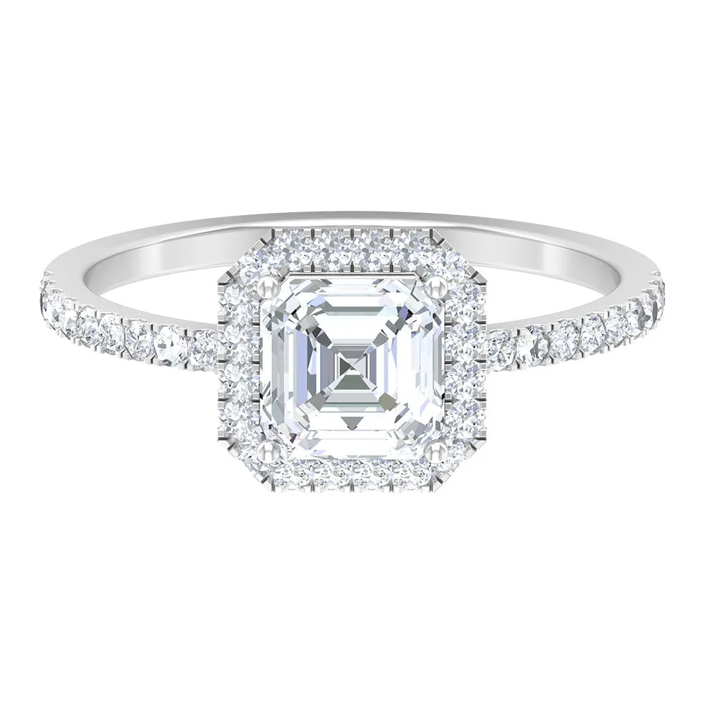 1.75 CT Asscher Cut Moissanite Halo Engagement Ring