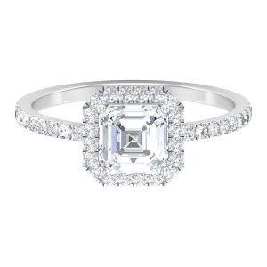 1.75 CT Asscher Cut Moissanite Halo Engagement Ring