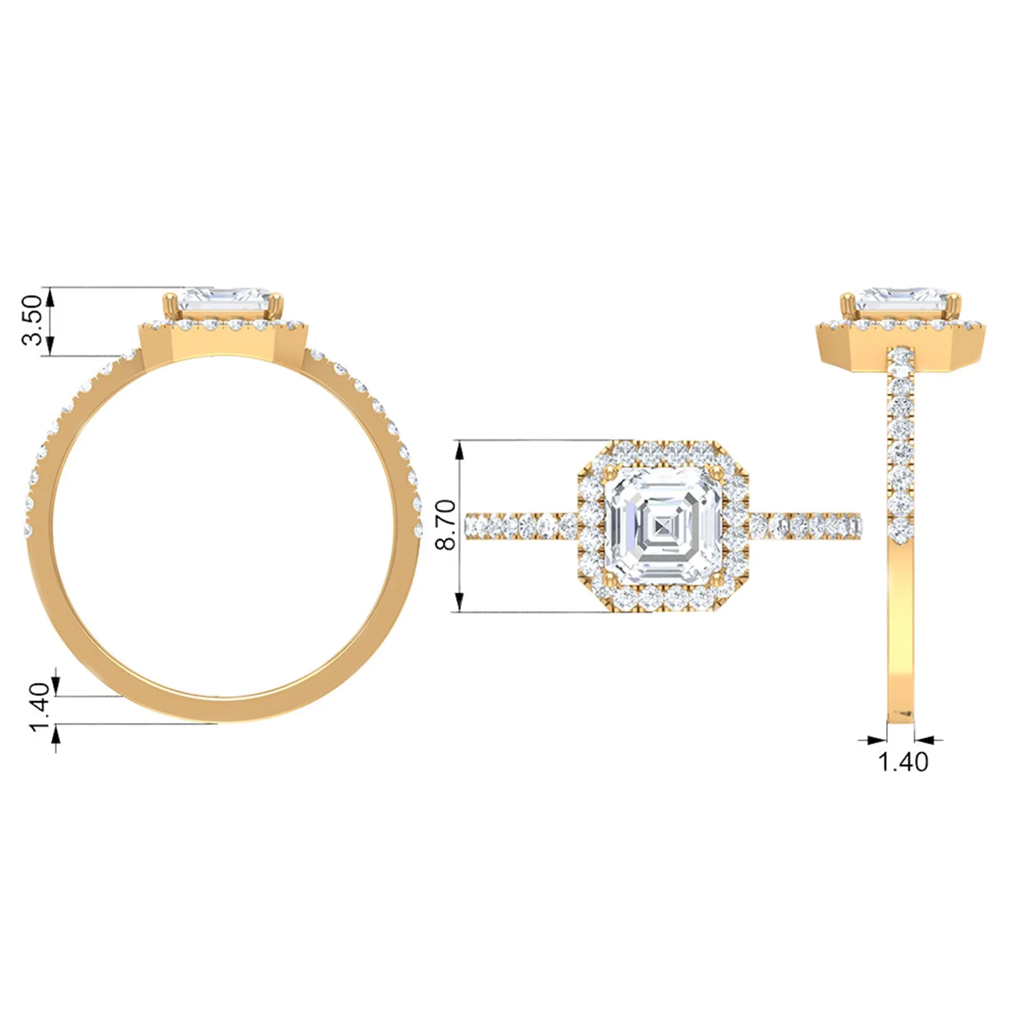 1.75 CT Asscher Cut Moissanite Halo Engagement Ring