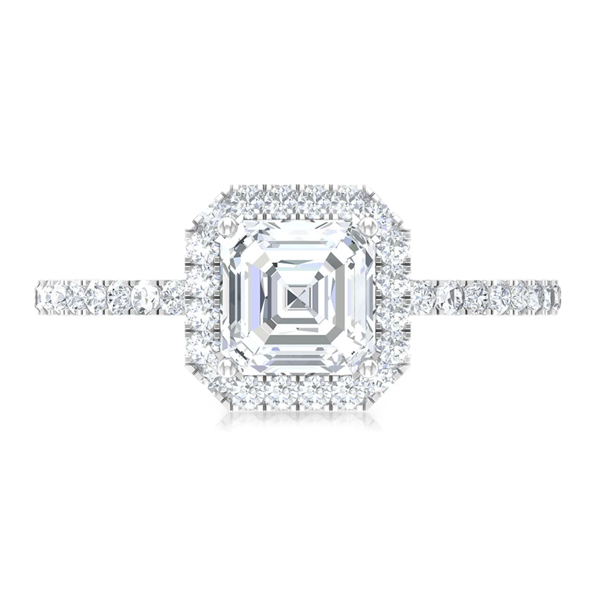 1.75 CT Asscher Cut Moissanite Halo Engagement Ring