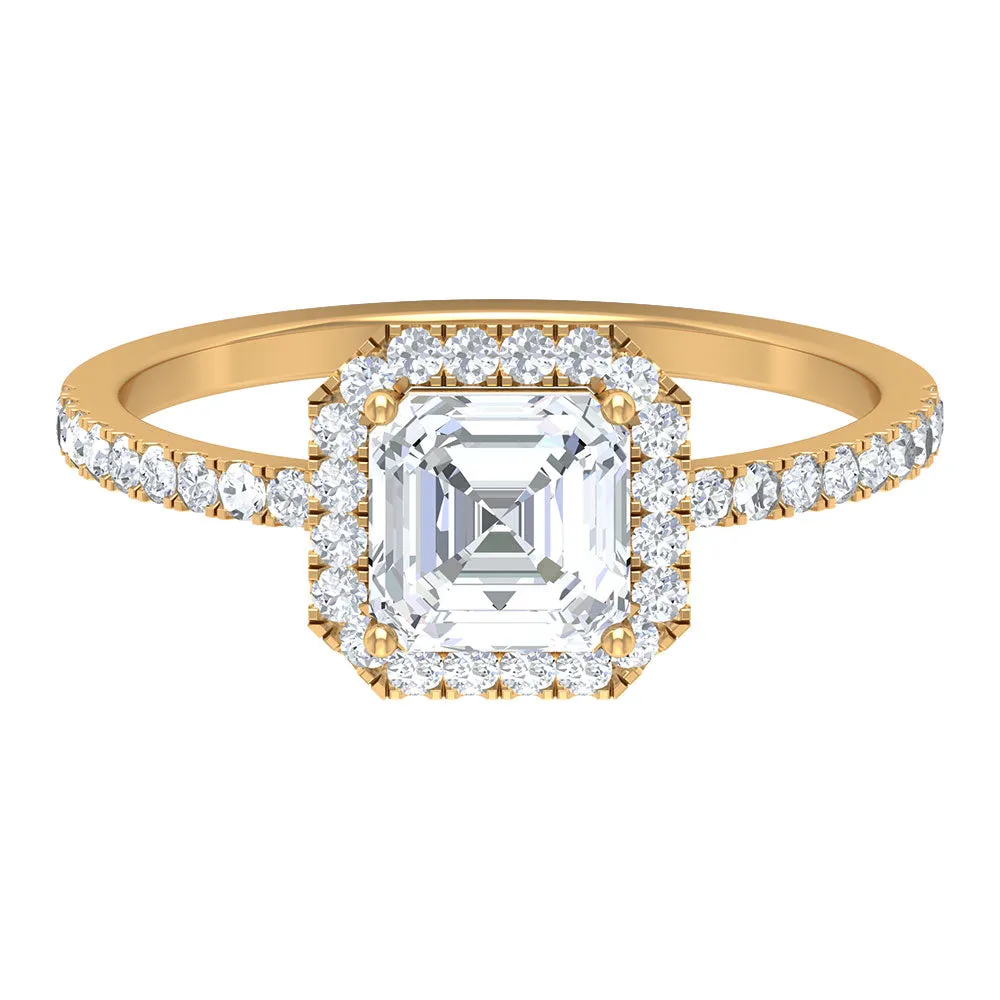 1.75 CT Asscher Cut Moissanite Halo Engagement Ring