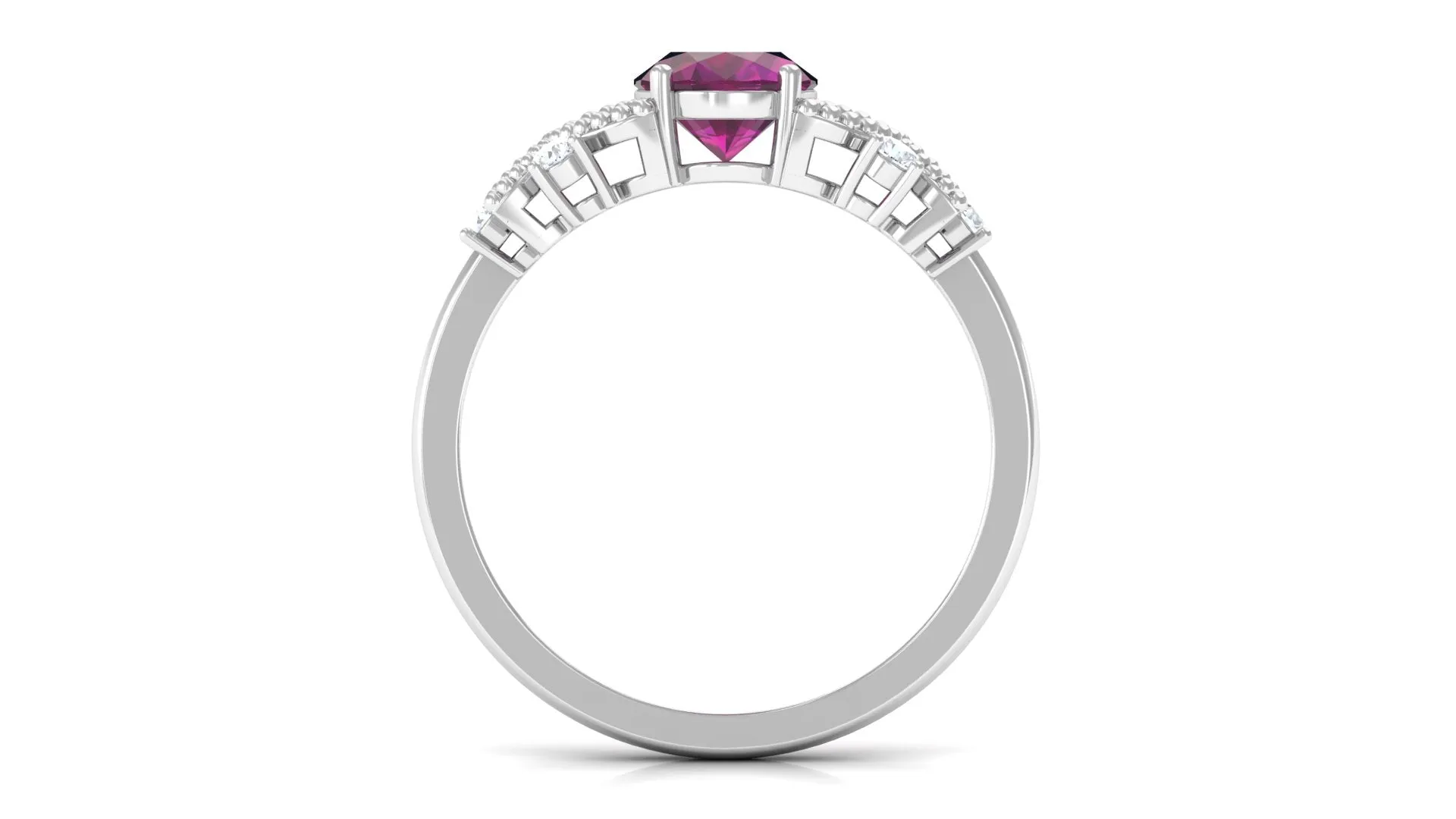 1.75 CT Oval Cut Rhodolite Solitaire Floral Ring with Diamond