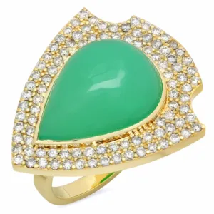 18K Chrysoprase Shield Diamond ring