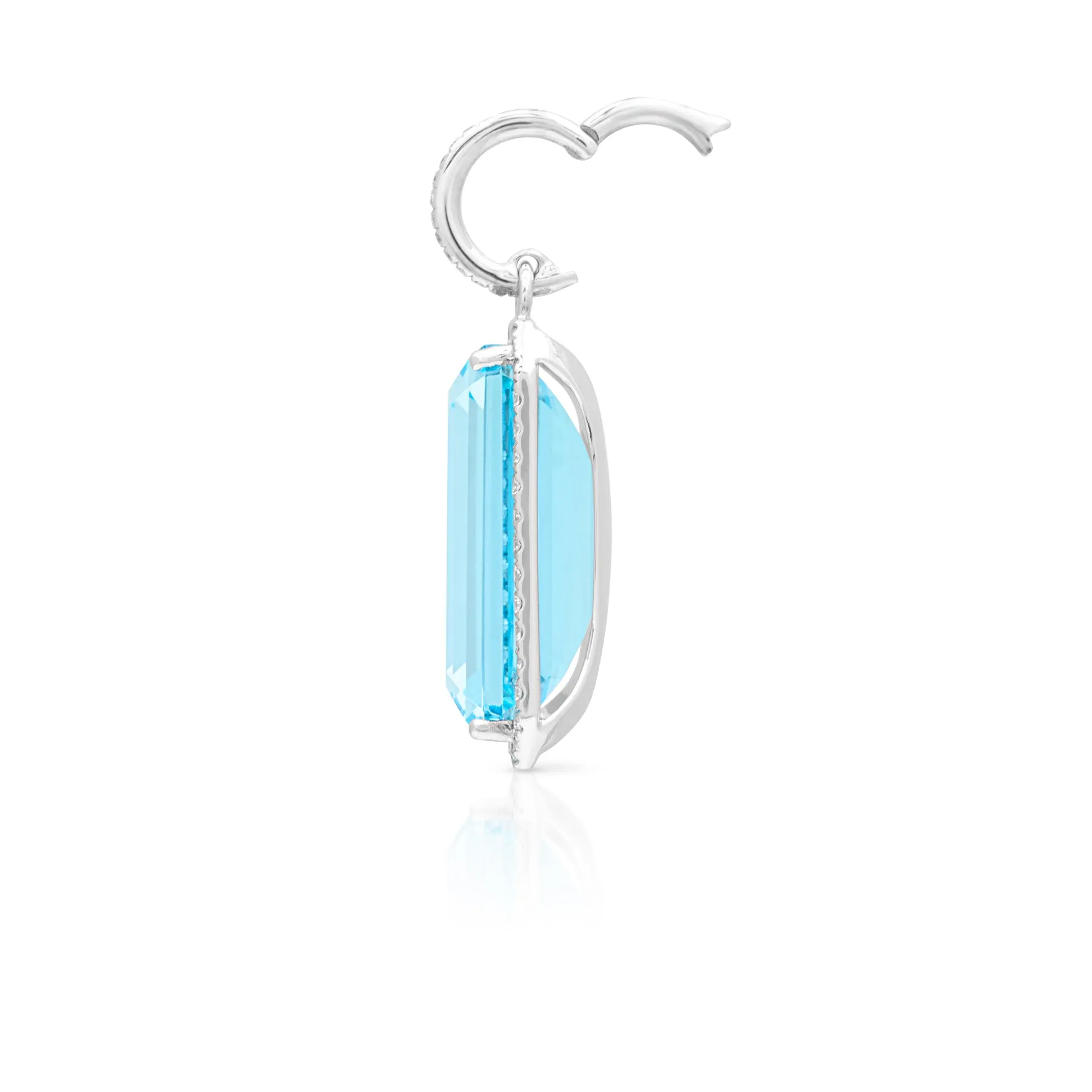 18KT White Gold Diamond Blue Topaz Luxe Jolly Charm Pendant with Diamond Clip on Bail