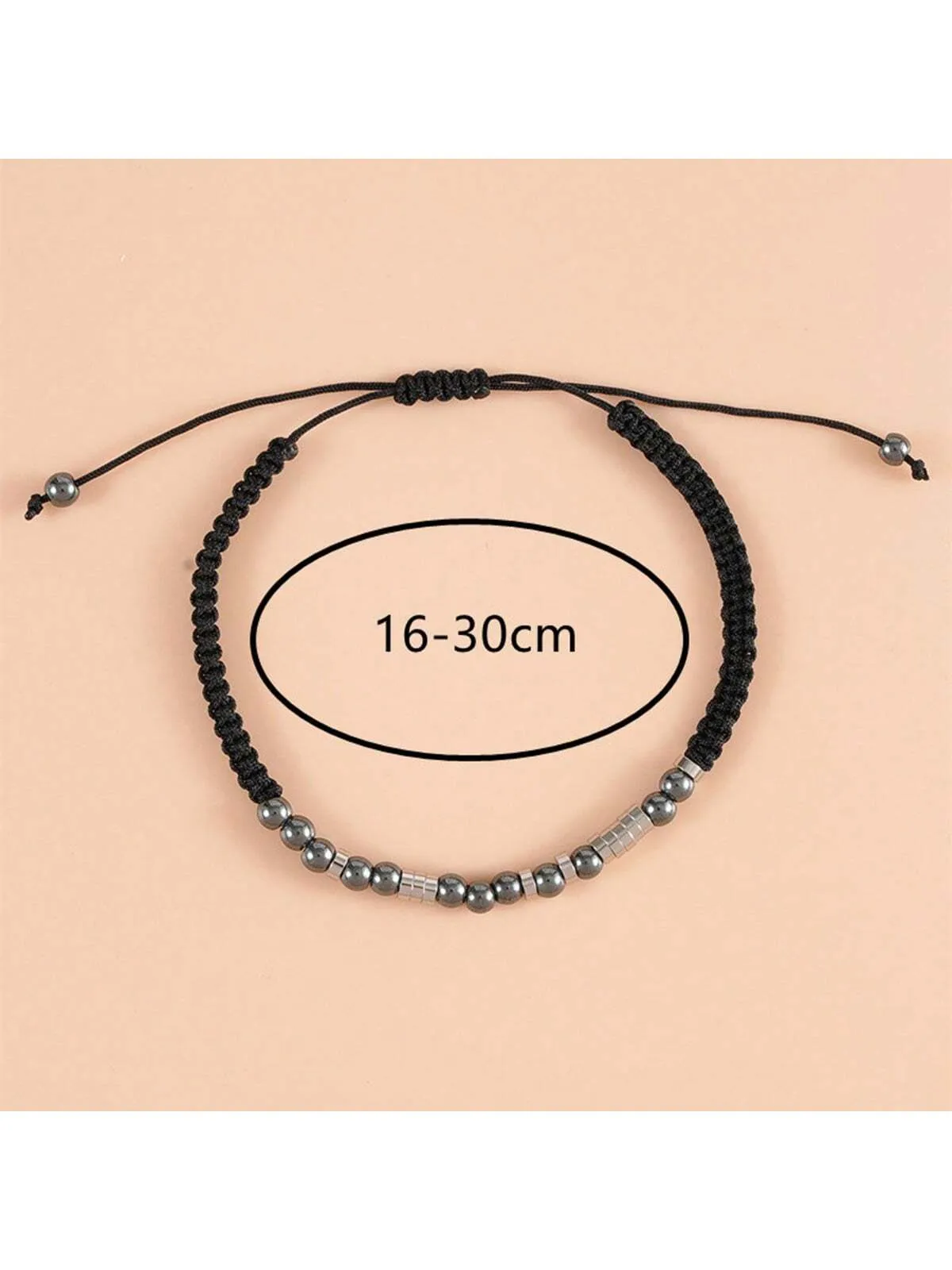 1pc Black Onyx Beaded Bracelet With Morse Code 'i Love You' Braided Rope