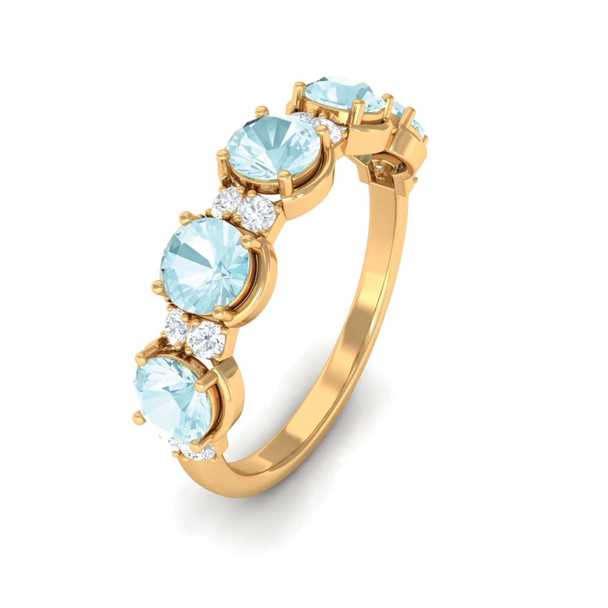 2 CT Round Sky Blue Topaz and Diamond Half Eternity Ring