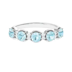 2 CT Round Sky Blue Topaz and Diamond Half Eternity Ring