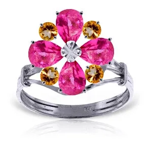 2.43 Carat 14K Solid White Gold Ring Natural Pink Topaz Citrine