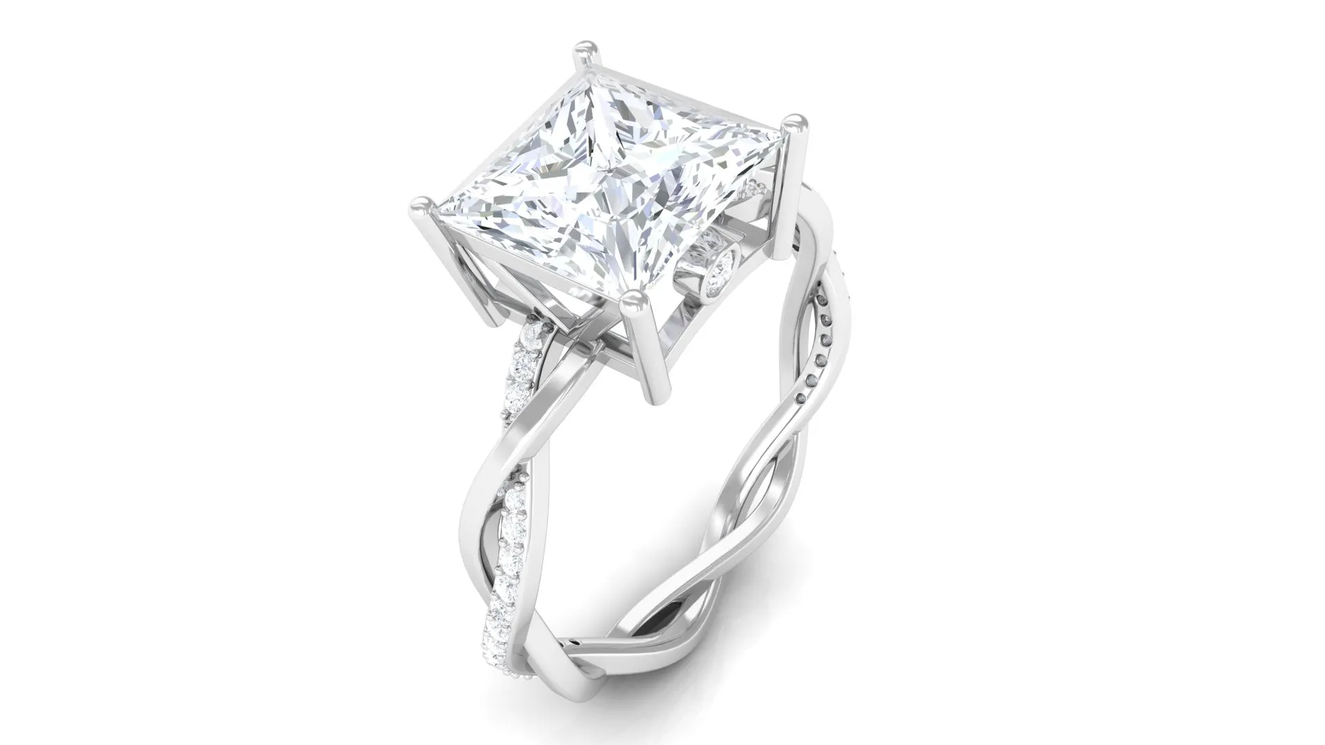 3 CT Princess Cut Solitaire Moissanite Braided Ring in Prong Setting and Hidden Style