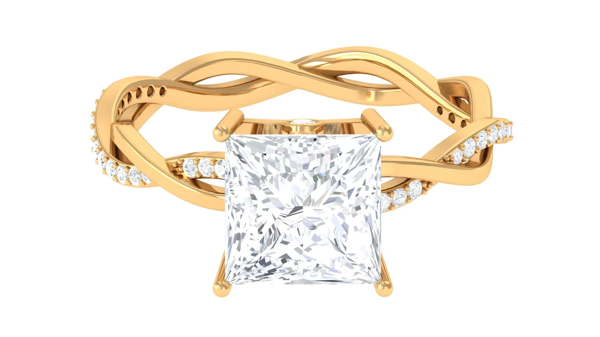 3 CT Princess Cut Solitaire Moissanite Braided Ring in Prong Setting and Hidden Style